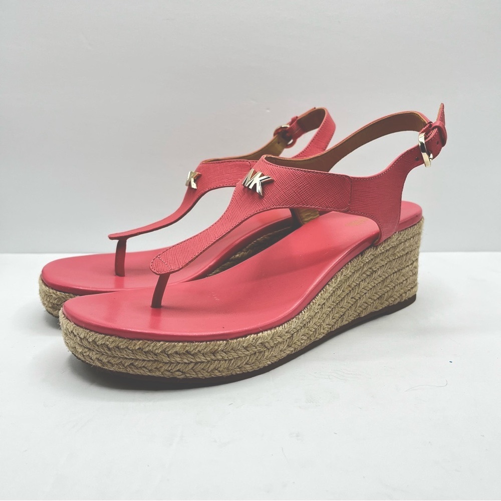 Michael Kors Women’s Size 8.5M Laney Espadrille Coral Wedges Summer Classic